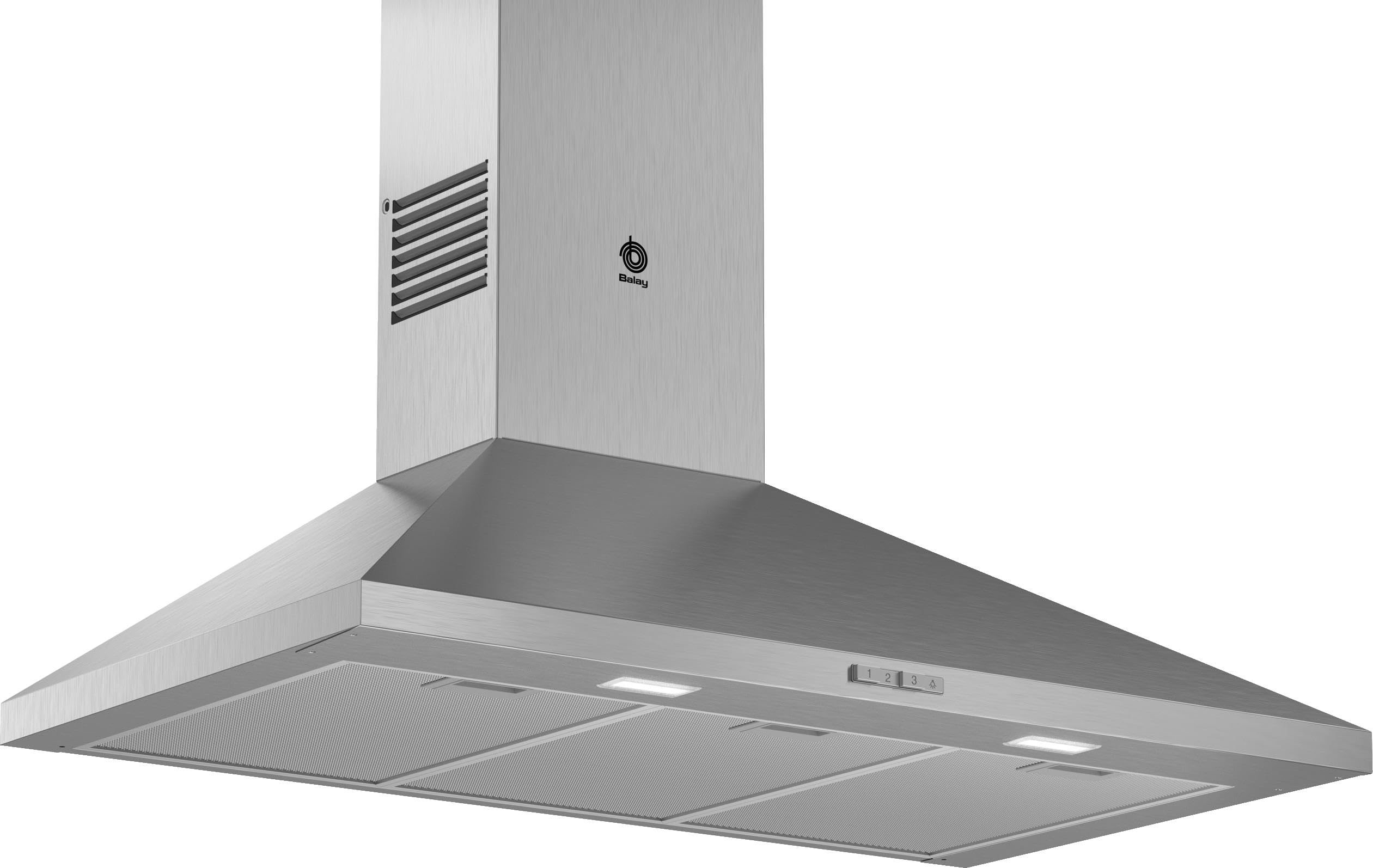 Balay - Campana Exrtactora Decorativa de Pared Piramidal, 90 cm de ancho, 3 potencias de extracción, Instalación en Salida de Humos o Recirculación, Acero Inoxidable, 3BC696MX