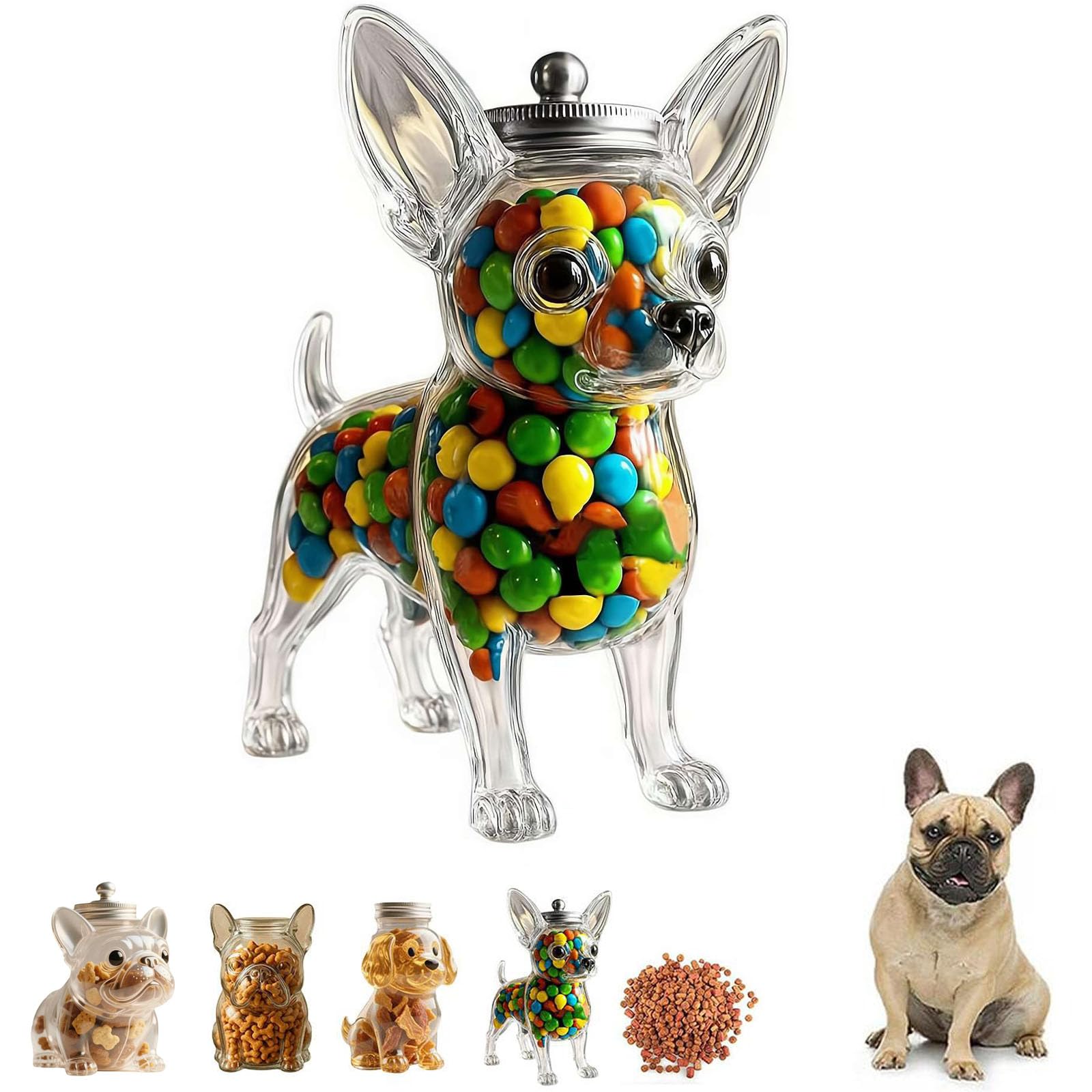 Chihuahua Candy Jar, Cute Dog Cookie Jar, Pet Snack Storage Container, Clear Airtight Decorative Food Storage Container with Lid for Dog Snacks, Cookies, Candies, Coffee Pods (Style4) — image 1