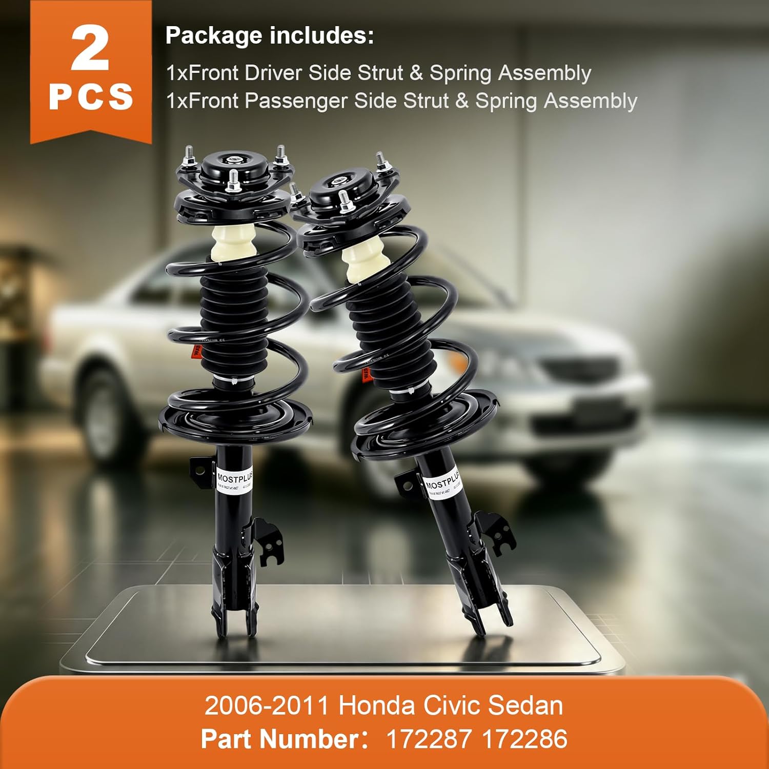 Front Complete Struts Shock Absorber fit for 2011 2012 2013 2014 Toyota Sienna 3.5L V6 FWD with Coil Spring Assembly 172783/172784