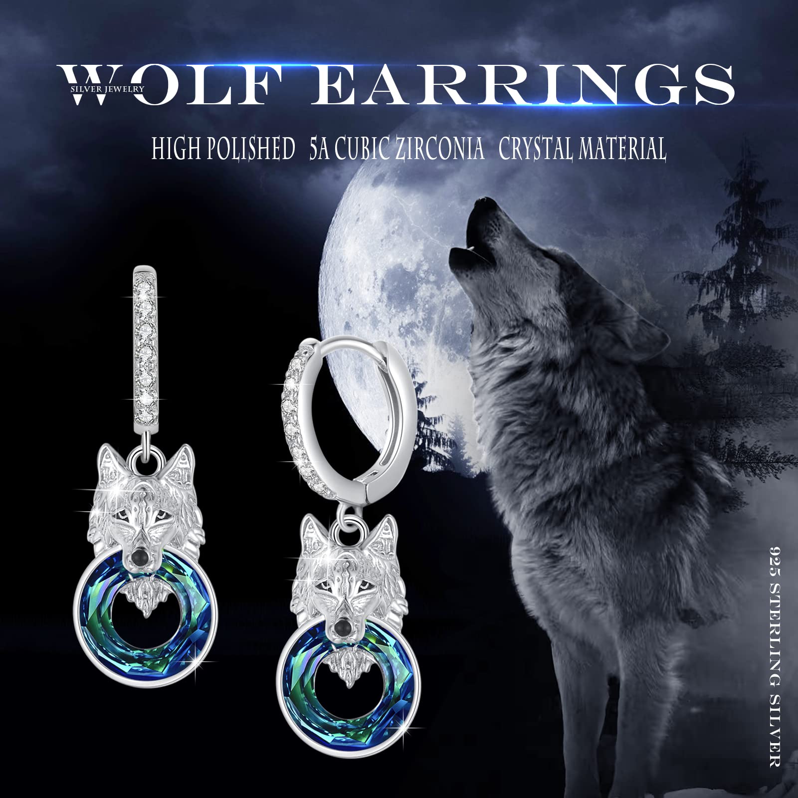 REDSUN Wolf/Drachen/Tiger Ohrringe 925 Sterling Silber Wolfskopf Ohrstecker Herren Damen Kristall Ohrringe Punk Gothic Schmuck für Unisex Herren Mädchen Damen Teenager Geschenk Geburtstag