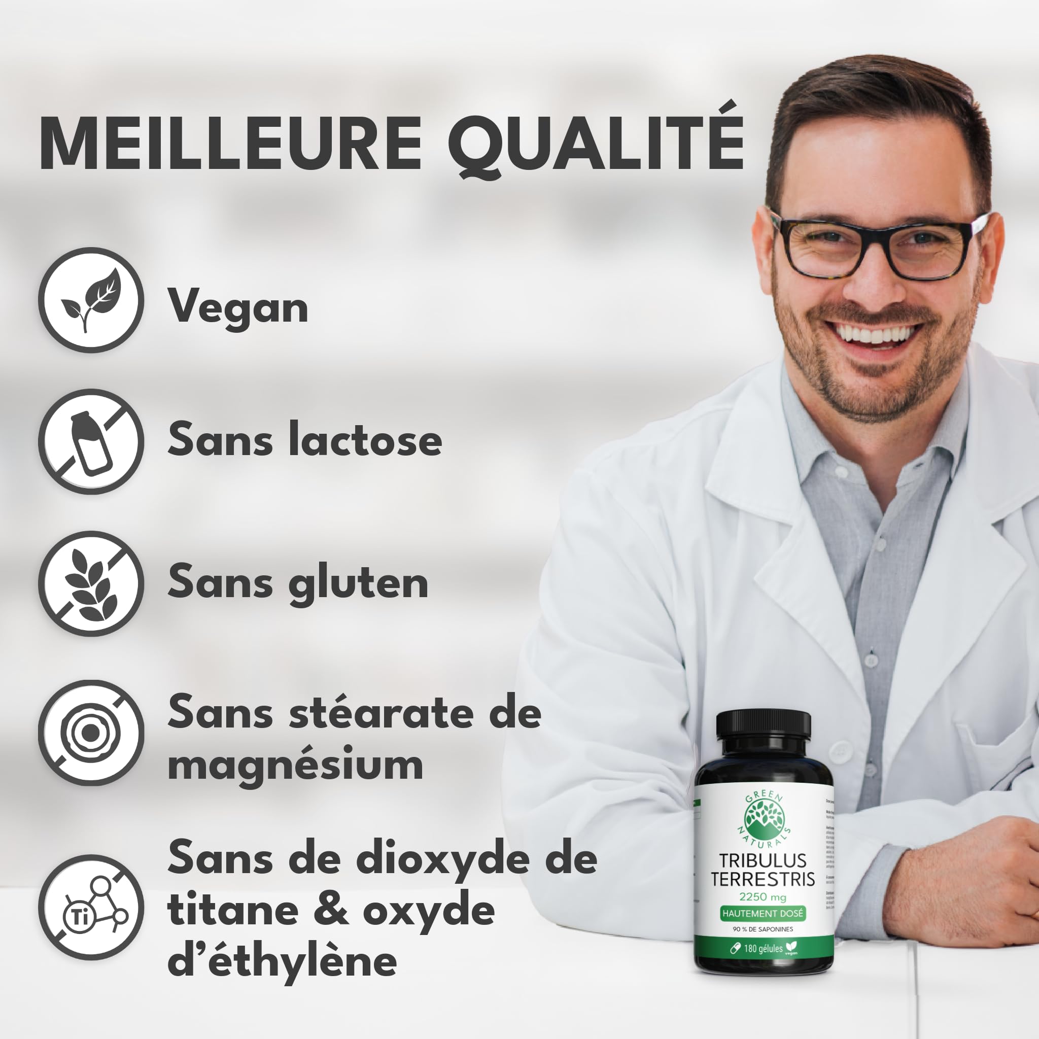 Green Naturals® Tribulus Terrestris – Hautement dosé 2 250 mg avec 90% de saponines – Qualité allemande – Cure 2 mois – 180 gélules | 10:1 par dose journalière · 90 % de saponines · 180 gélules · Stock de 2 mois · Testé en laboratoire