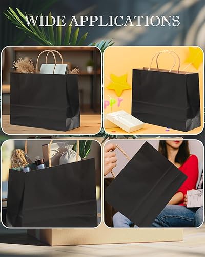 Miniatura 6 de qiqee Bolsa de regalo grande de 13 x 4.5 x 10 pulgadas con asas, 100 bolsas de papel de regalo, bolsas negras, múltiples usos (ancho grande)