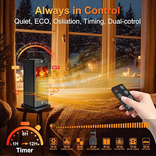Miniatura 6 de Calentador de espacio, calentadores de espacio pequeño 2024 para uso en interiores, calentador eléctrico oscilante con sensor infrarrojo y efecto de