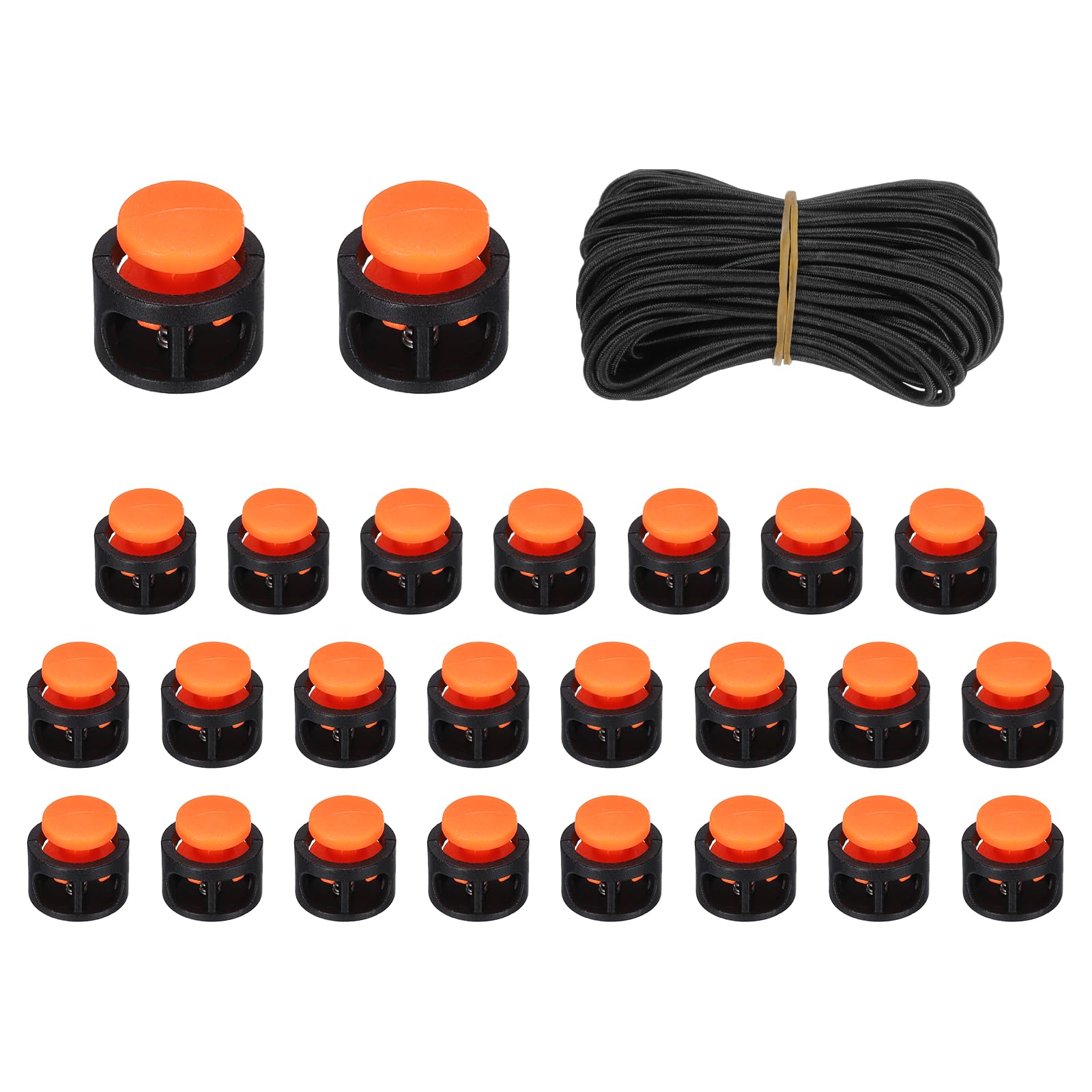 sourcing map 25Pcs Double Hole Cord Locks 14mm Black Base/Orange โ image 1