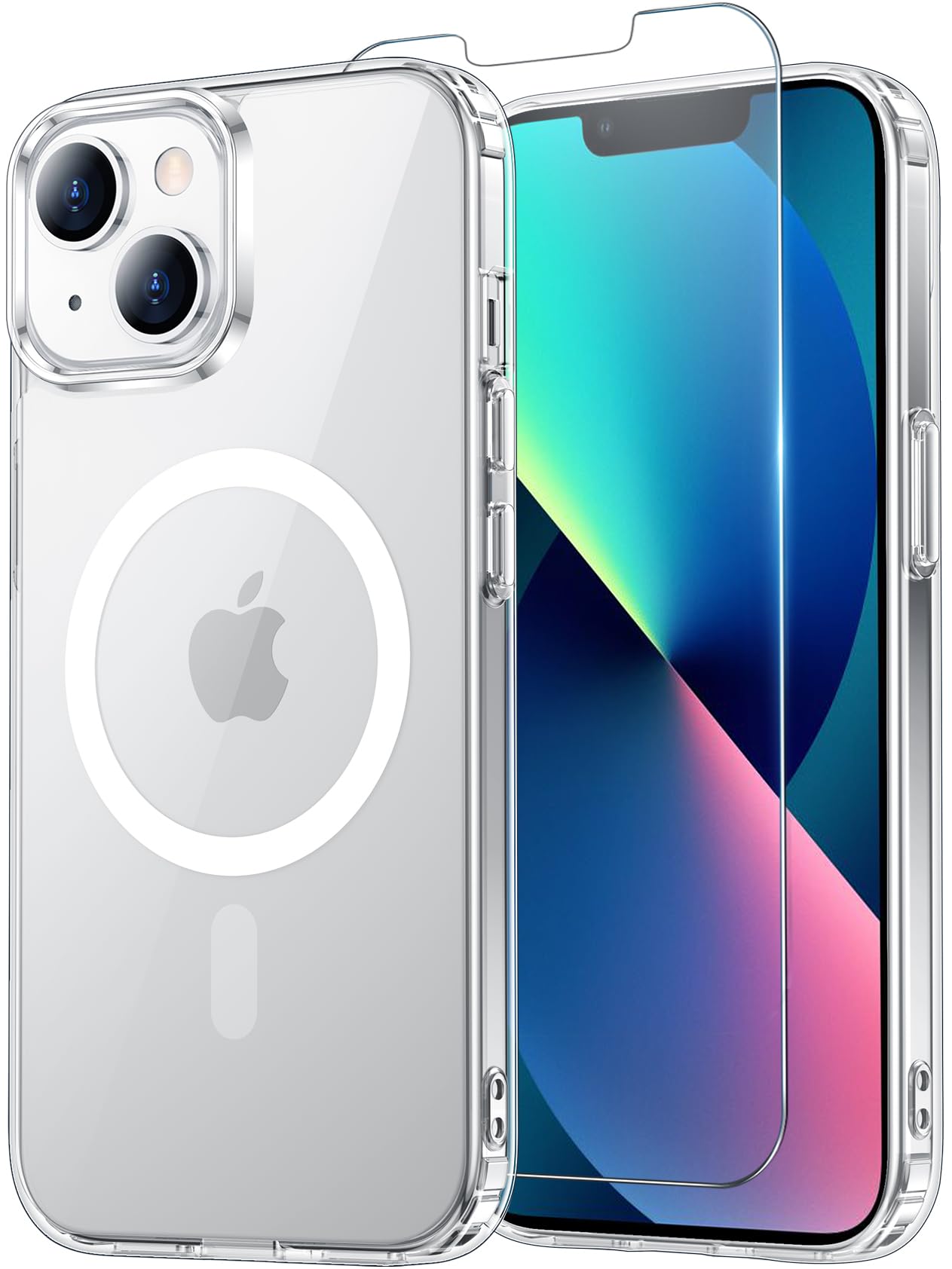 Temdan for iPhone 13 Case Clear with Screen Protector, Compatible with Magsafe, Anti-Yellowing, Military-Grade Protection, Shockproof Slim Magnetic Phone Case Cover, Transparent