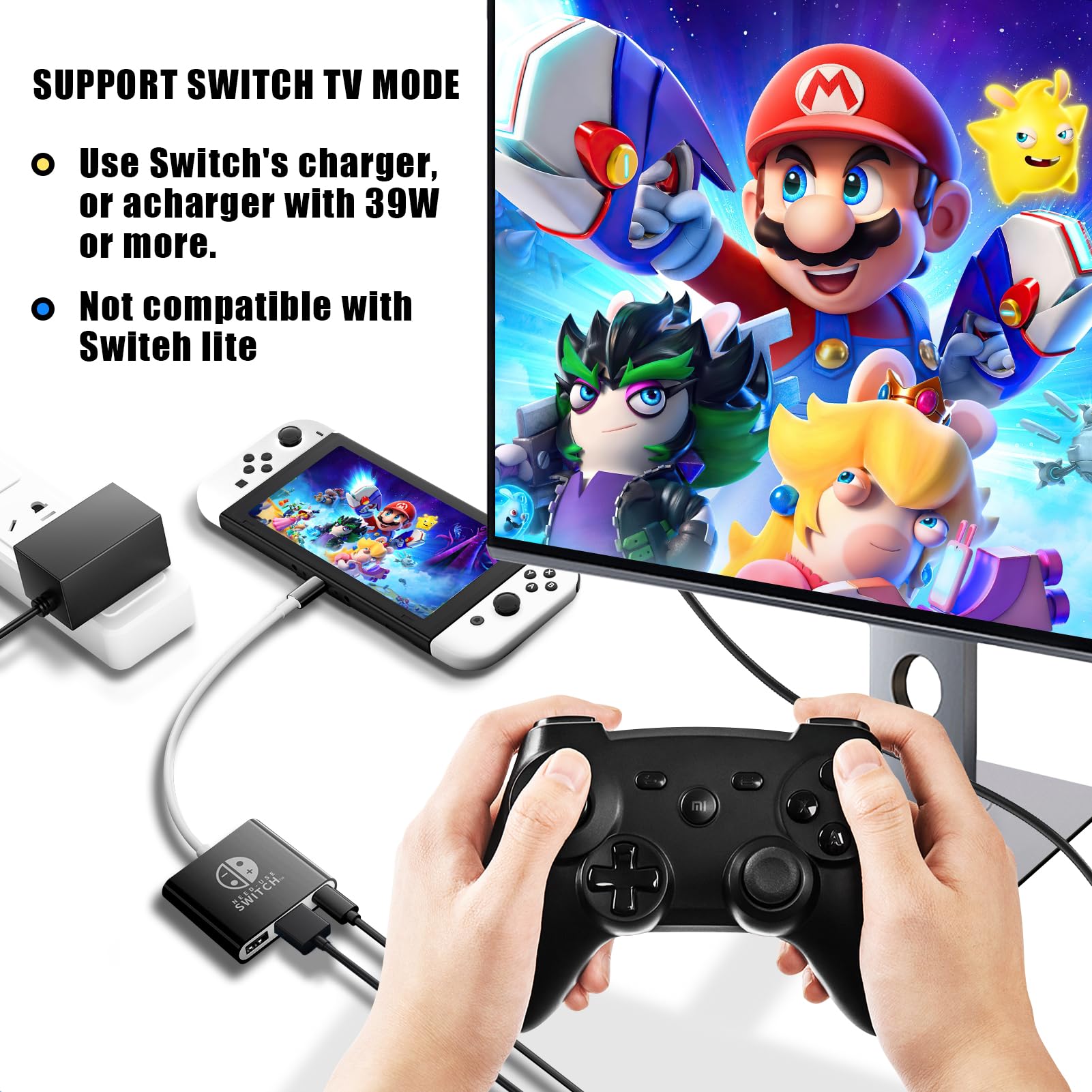 Adattatore USB C a HDMI per switch NS/OLED, Dock 3 in 1 TV Switch Adattatore con cavo HDMI 4K, ricarica 100 W tipo C, compatibile con switch NS/OLED, Steam Deck, Smartphone, PC (nero)