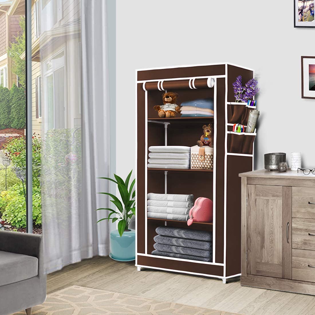 GlowSilk Wardrobe Organizer for Clothes,Almirah for Clothes,Bedroom Organiser with 4 Layer-Brown (DIY) (B0B2W9LM49) Amazon Price History, Amazon Price Tracker