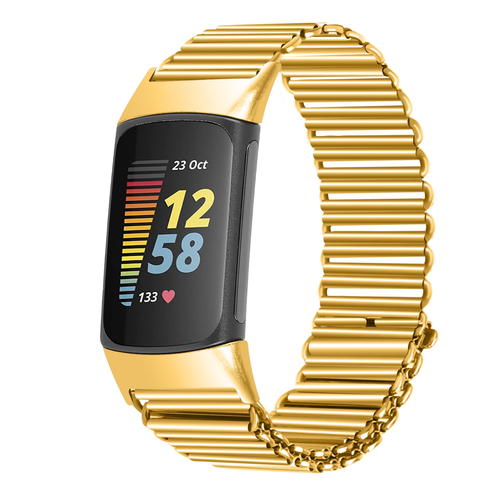 Gimuk Metal Strap Compatible with Fitbit Charge 6/Charge 5 Strap for Women Men, Adjustable Stainless Steel Sport Wristband Replacement Watch Band Bracelet for Fitbit Charge 6 (Gold)