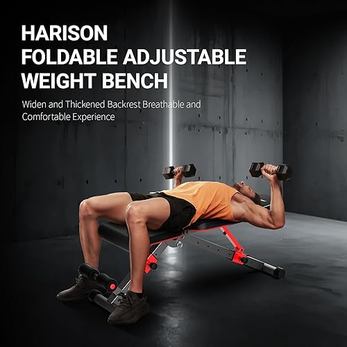 Miniatura 7 de HARISON Banco de Pesos Ajustable con Extensión de Pierna y Almohadilla de Predicador, Banco de Prensa de Entrenamiento para Gimnasio en Casa, Banco