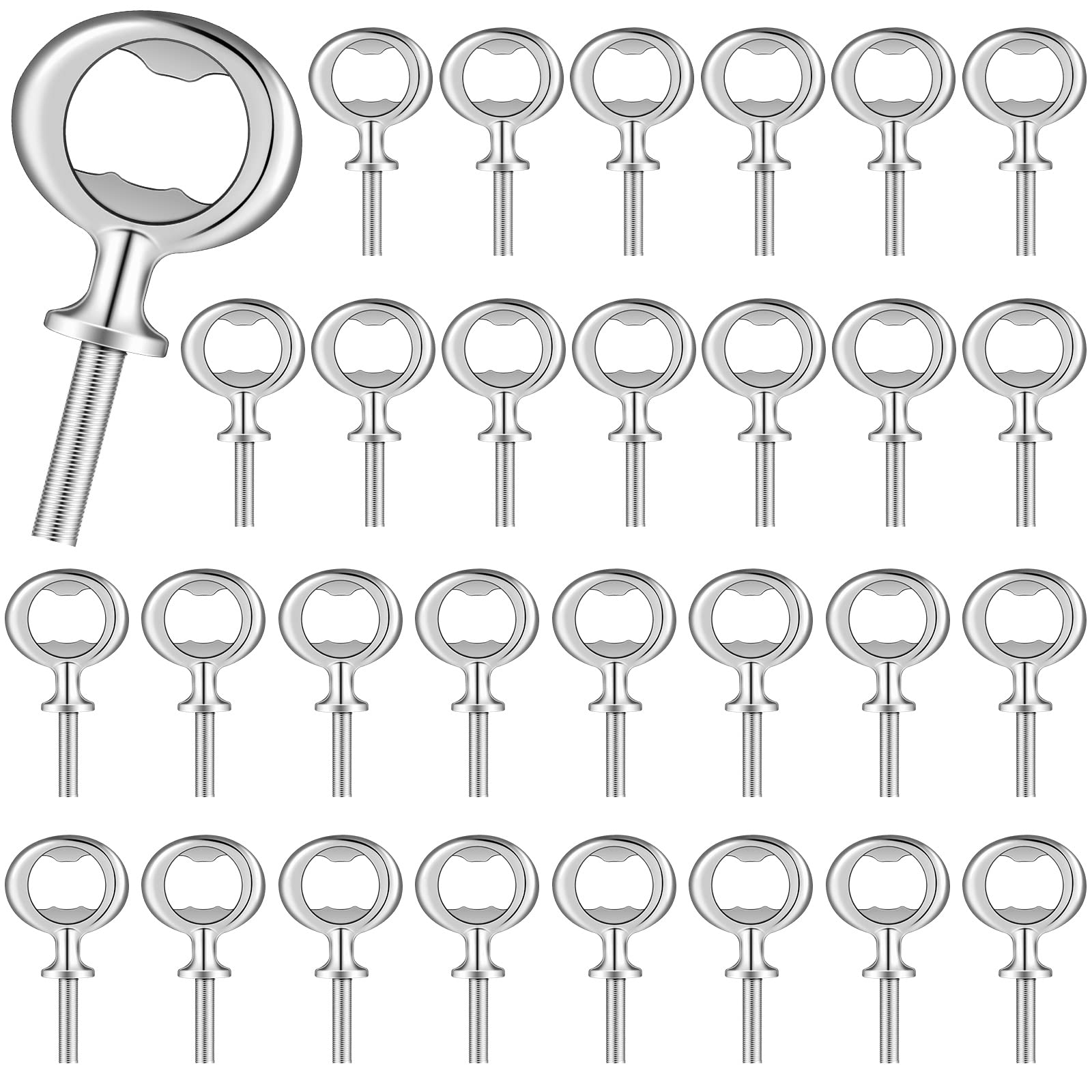 Metal Bottle Opener Kit Blank Bottle Opener Stainless Steel Bottle Opener Inserts Hardware for Valentine's Day Wedding Wine Party DIY Project Craft Wood Turning (Silver, 30 Pieces)