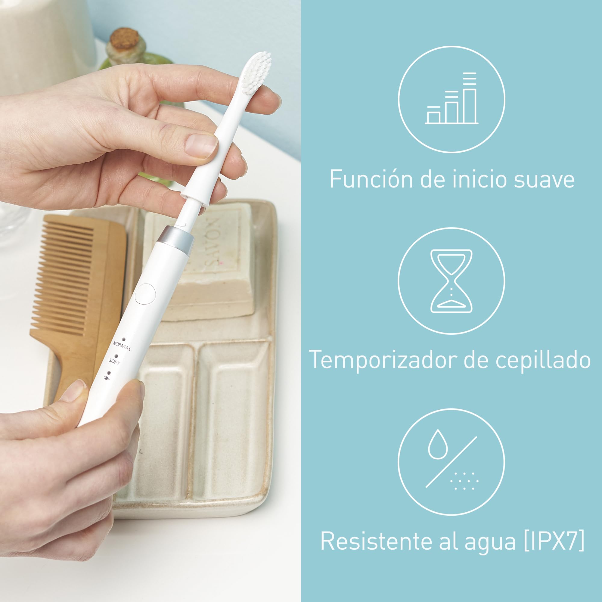 Panasonic EW-DM81-W503 Cepillo de Dientes Eléctrico Sónico, Recargable (2 Cabezales, 2 Modos de Uso, 31.000 Vibraciones por Minuto, Diseño Ligero)