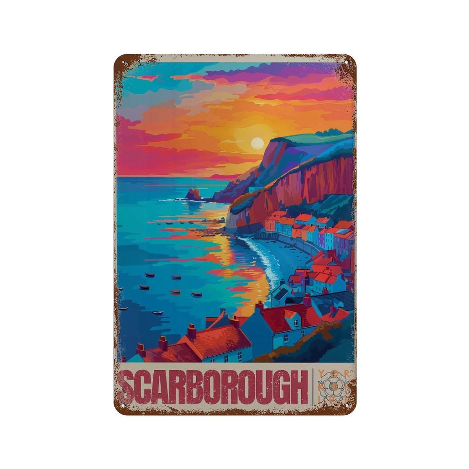 xiaoxiaoshen Scarborough Travel Yorkshire Coast UK Wall Decor Art Metal Tin Poster Modern Home Decor Art Home Bar Shop Decorations Vintage Sign 30x20cm