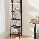 Hzuaneri 5-Tier Étagère d'étage, étagère Narrow, étuves de rangement d'angle, Bibliothèque autonome avec 2 Crochets pour la maison bureau, salon, cuisine, chambre, industriel, Greige et noir BC03205B