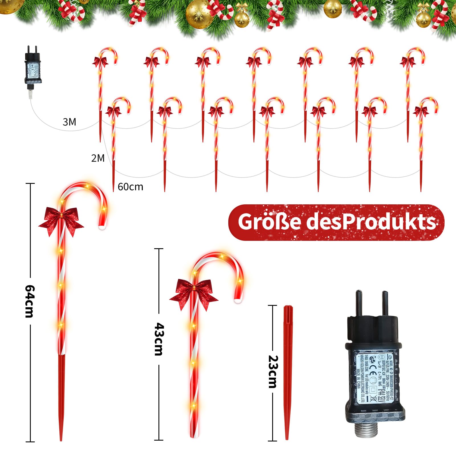 Luci A Bastoncino Di Zucchero Per Esterno – 84 LED, 12 Modalità, Timer E Impermeabili – Decorazione Natalizia