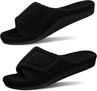 GRITHEIM Women's Orthopedic Arch Support Slippers Fuzzy Adjustable Orthotic Slippers for Plantar Fasciitis Ladies