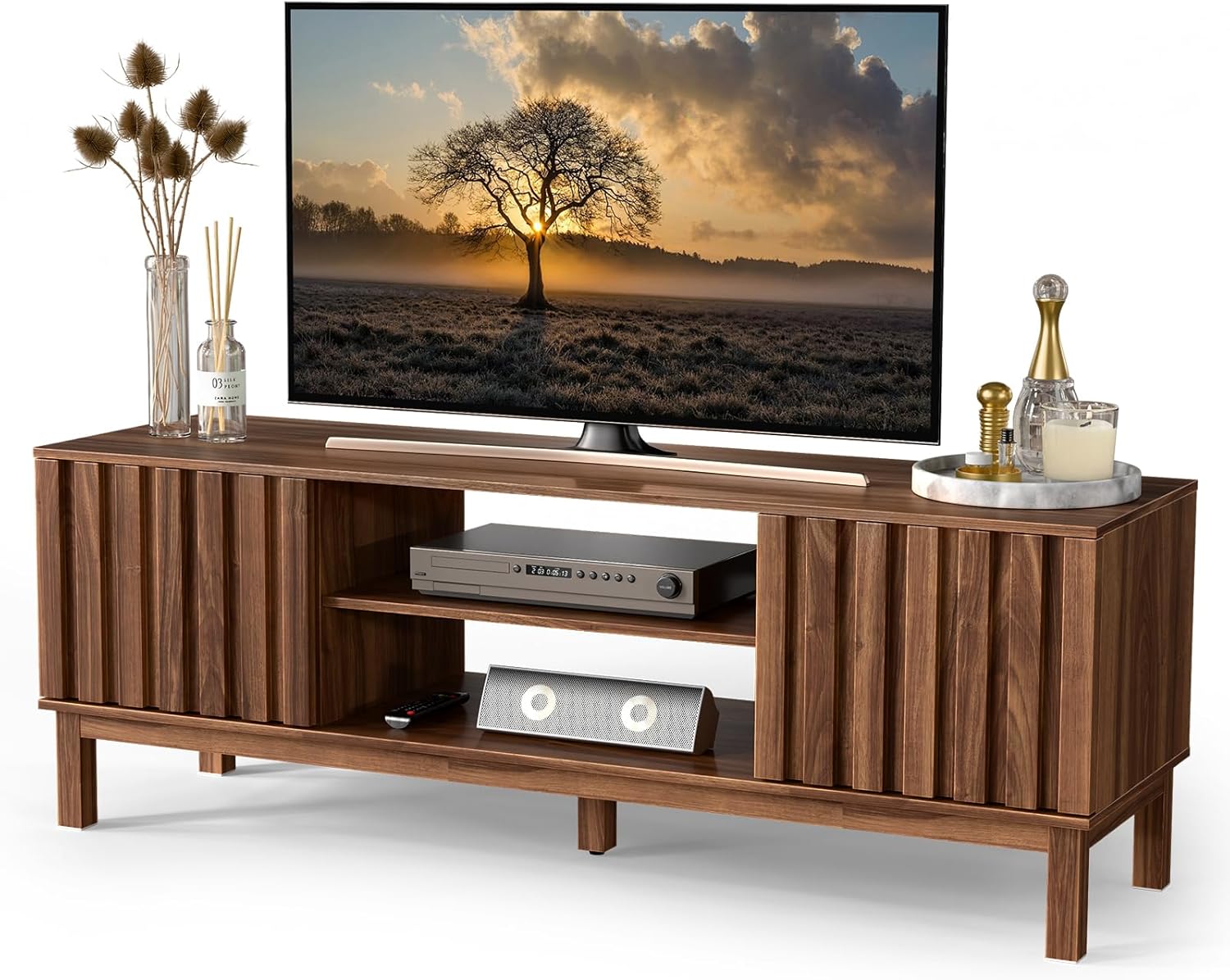TV Stand for 32 65 inch TV, Entertainment Center with Storage Cabinet, Mid Century Modern Media Console Table for Living Room, Office