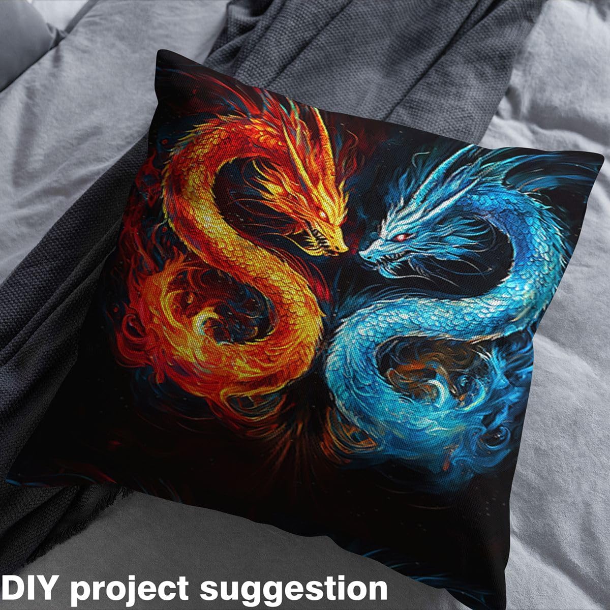 Erosebridal Dragon Decorative Fabric,Ice Fire Dragon Fabric by The Yard for Quilting Sewing,Wildlife Pattern Upholstery Fabric for Chairs,Blue and Gold Animal Craft Patchwork Outdoor Fabric,2 Yards