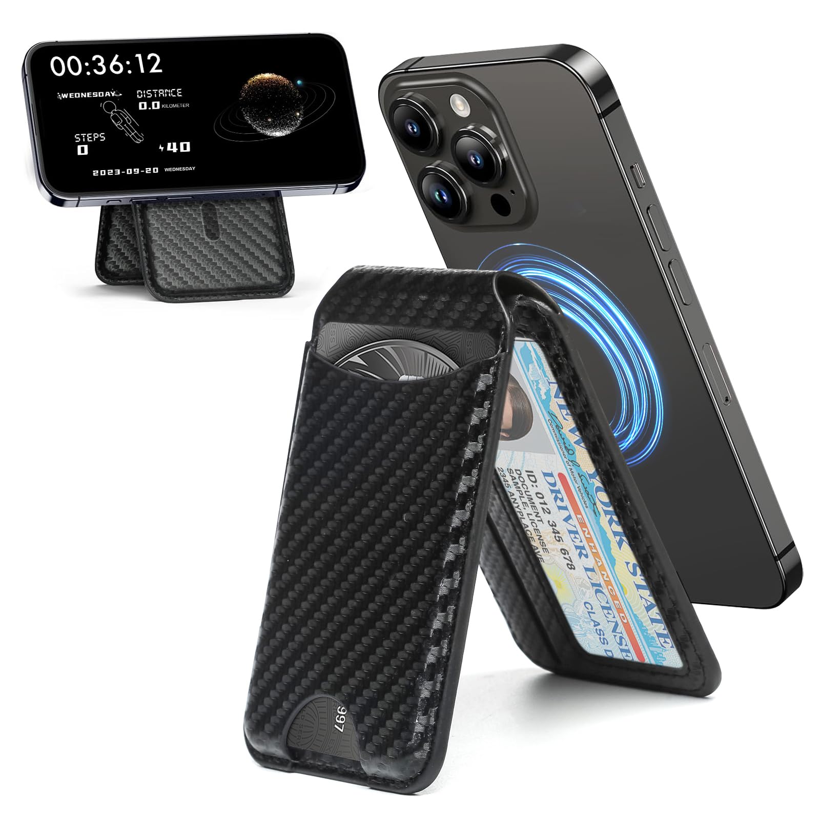 Natyos Magnetic Wallet, Compatible with Mag-Safe Wallet, Adjustable Stand Leather Magnetic Card Holder for iPhone 16/15/14/13/12 Series, Black