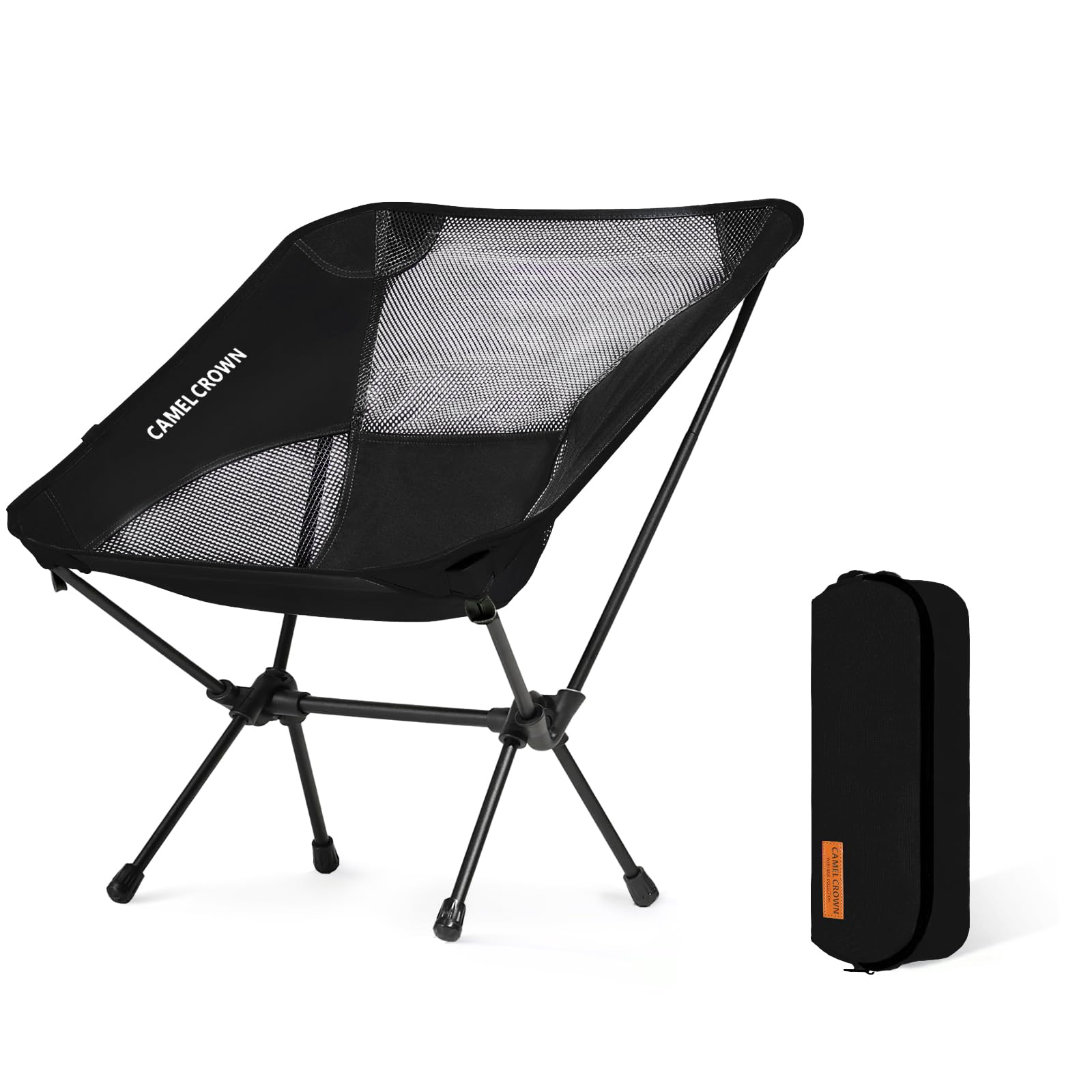 CAMEL CROWN Portable Camping Chair Lightweight Compact Folding Chair Mesh for Outdoor Camp Travel Beach Picnic Festival Hiking Backpacking Black