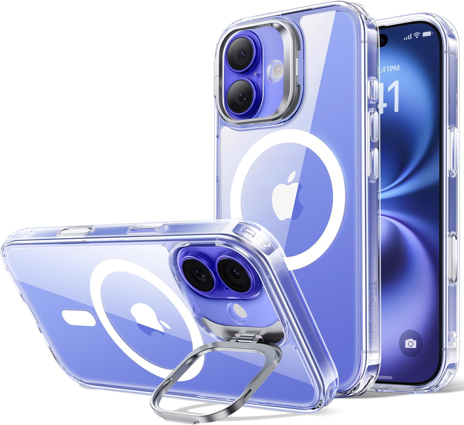 ESR for iPhone 16 Plus Case, Compatible with MagSafe, Military-Grade Protective Case for iPhone 16 Plus,Built-in Stash Stand Phone Case, Scratch-Resistant Back Cover, Clear