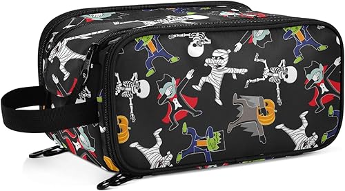 Cartoon Skeleton Hallowmas Happy Halloween Travel Bag Lightweight Capacity Travel Cosmetic Bag for Cosmetic Makeup 11 x 7 Inches