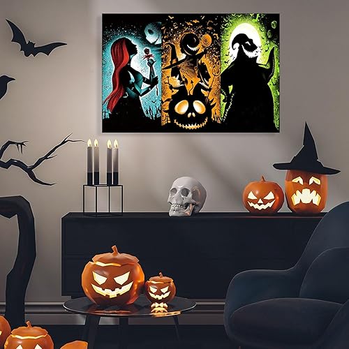 Miniatura 4 de Kit de pintura de diamantes de Halloween para adultos, Jack y Sally DIY 5D con diamantes, kits de pintura artística de gemas de bricolaje, Pesadilla