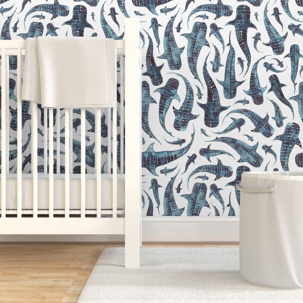 Peel & Stick Wallpaper 3ft x 2ft - Whale Shark Blue Animal Swimming Navy Sea Ocean Custom Removable Wallpaper by Spoonflower