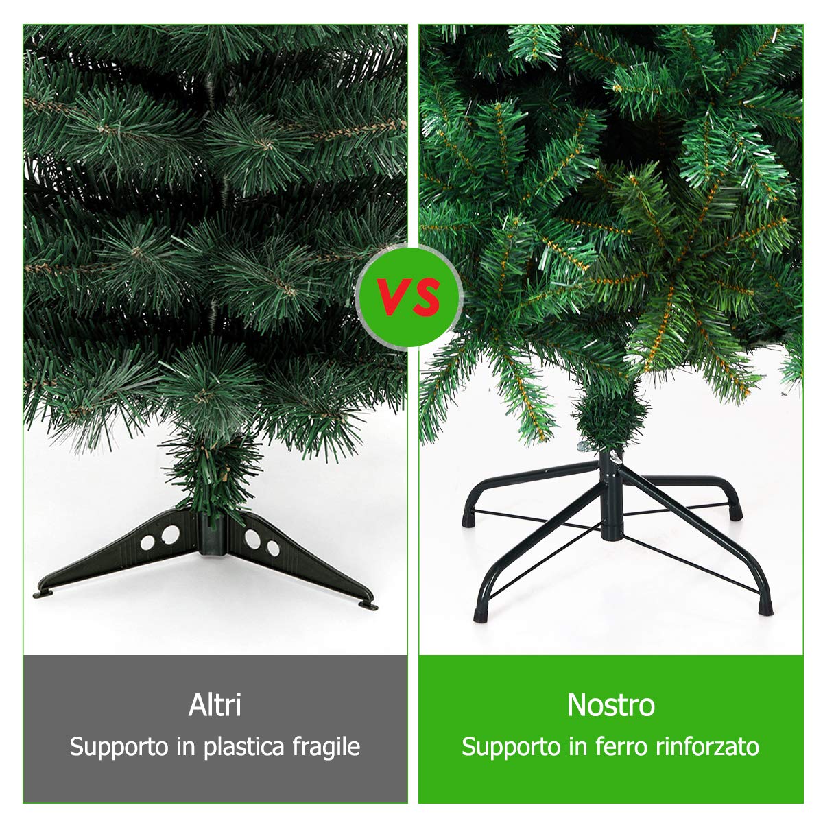 COSTWAY Albero di Natale Artificiale 150/180/210/240 CM, Albero di Natale Verde con 350/650/950/1138 Rami e Base in Metallo, Decorazioni Natalizie per Casa, Ufficio e Negozio (180 CM)