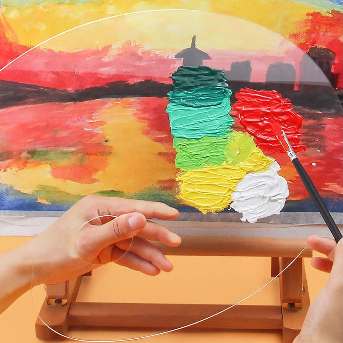 Clear Acrylic Paint Palette 15.7 x 11.8 Inches,Oval Art Palette Watercolor Gouache Paint Mixing Palette Easy Clean Plastic Paint Tray Pallette for DIY Art Craft Painting (40 x 30 cm)