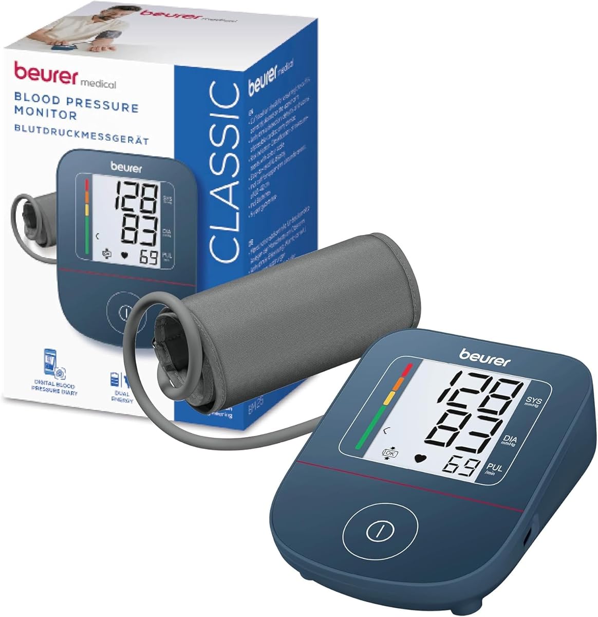 Beurer BM 25 Tensiómetro de brazo, operación sencilla con un botón, medición precisa, detección de arritmias, con puerto USB-C, brazalete para 22-42 cm, transferencia de datos a Apple Health y más