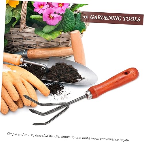 Miniatura 7 de ibasenice 1 juego de herramientas de jardinería con mango rastrillo de mano resistente para plantar, trasplantar, deshierbar y aflojar el suelo para