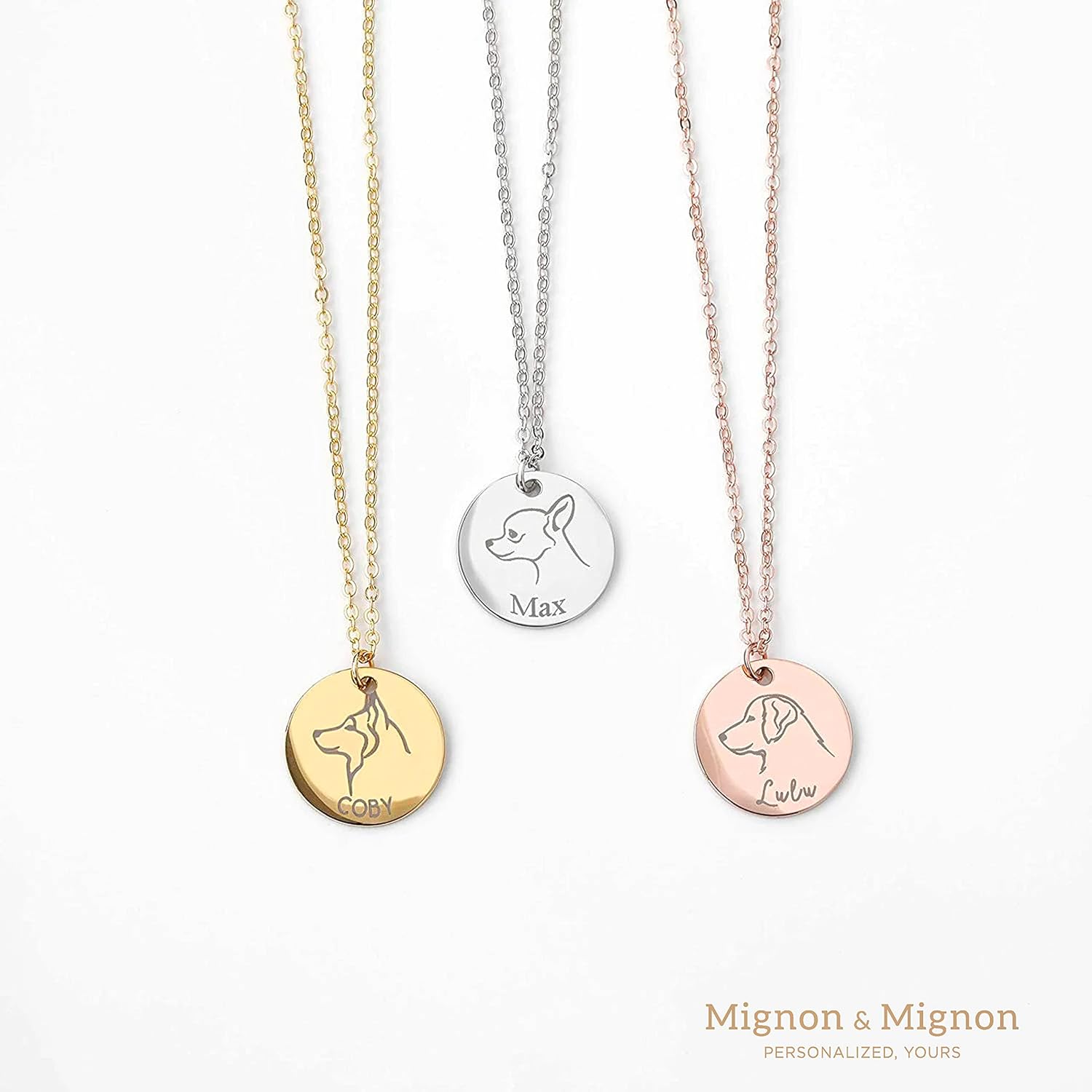 MignonandMignon Dog Portrait Personalized Name Necklace Handmade Pet Jewelry Birthday Gift for Dog Mom Breed Memorial - LCN-SDP