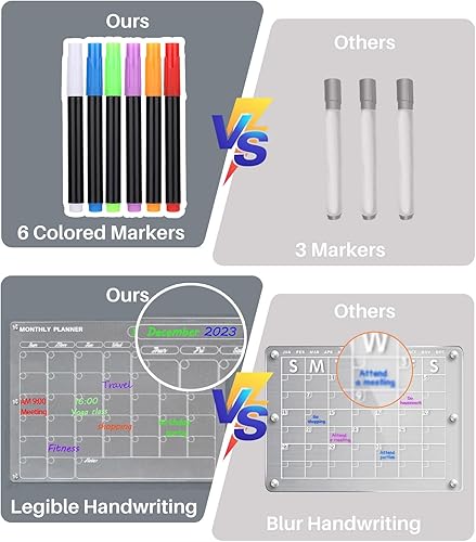 Miniatura 6 de Calendario acrílico magnético para nevera, 2 unidades, calendario acrílico transparente, tablas de planificación reutilizables de borrado en seco,