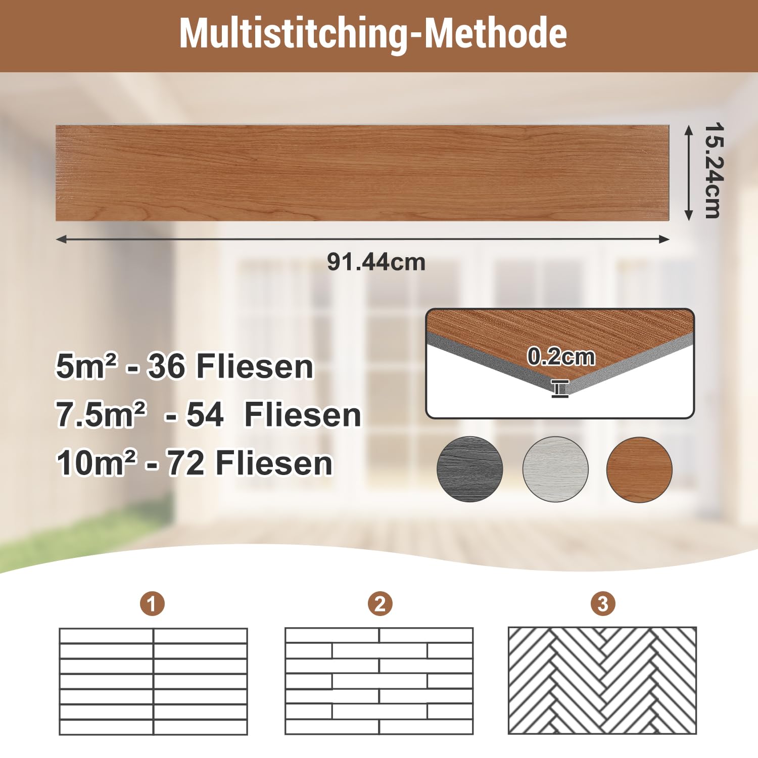 Pavimento in PVC autoadesivo in vinile, effetto parquet a bastoncino, aspetto legno, antiscivolo, impermeabile, difficile da infiammare 10 m²/72 piastrelle, rovere marrone
