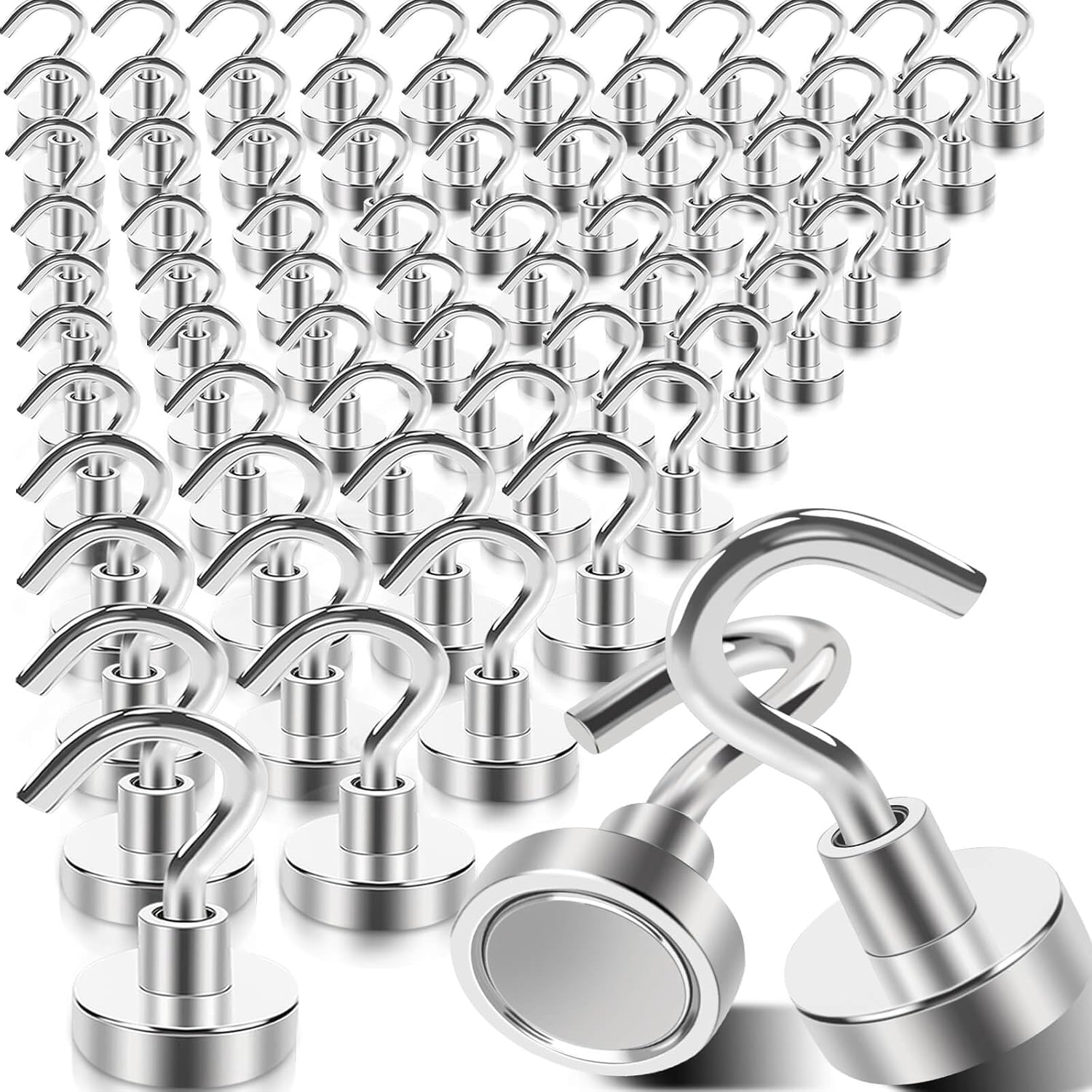 MIN CI 68Pack Super Strong Magnetic Hooks, 25lbs Heavy Duty Magnetic Hook for Hanging, Rare Earth Neodymium Magnet Hooks, for Cruise Ship Camping Grill Kitchen Fridge Garage Wall