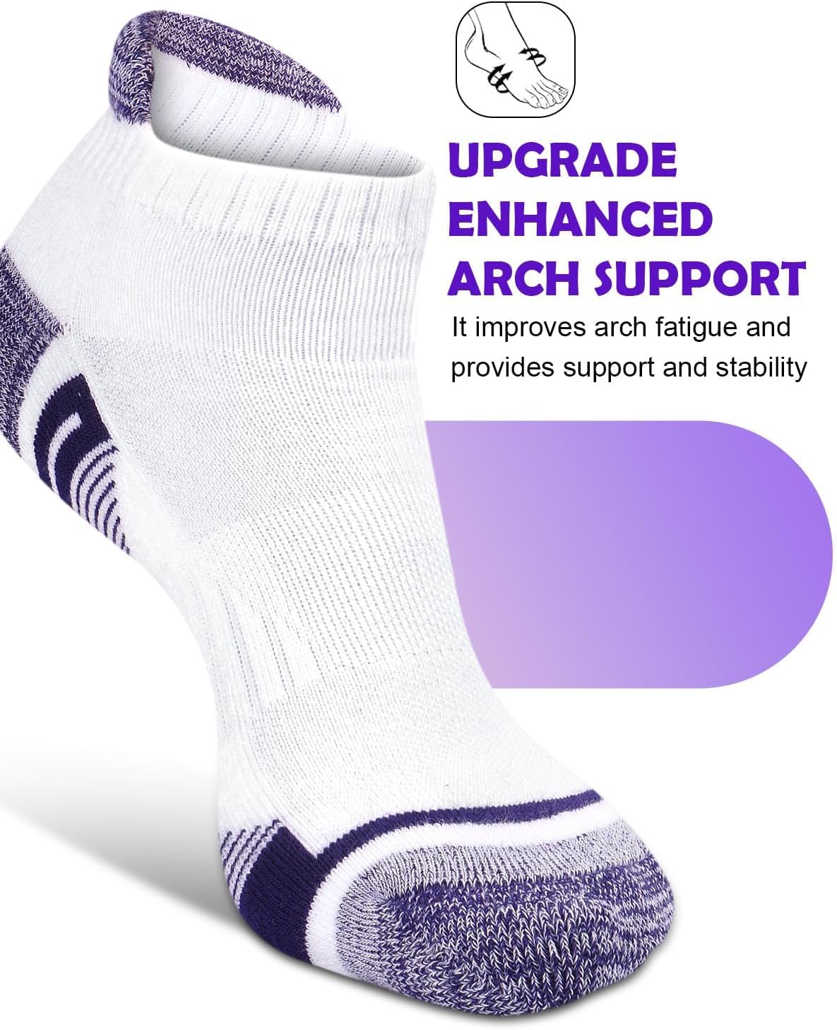 Womens Ankle Running Socks Cushioned Anti-Blister Comfort Athletic Socks (5 Pairs) - Image 3