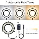 Microscope LED Ring Light Illuminator, USB 5V 144 Color Temperature Adjustable, 4 Zone RGB, Focus Lamp Source for Monocular Binocular Trinocular Stereo Microscope Vision Scientific (CW WW) gallery image