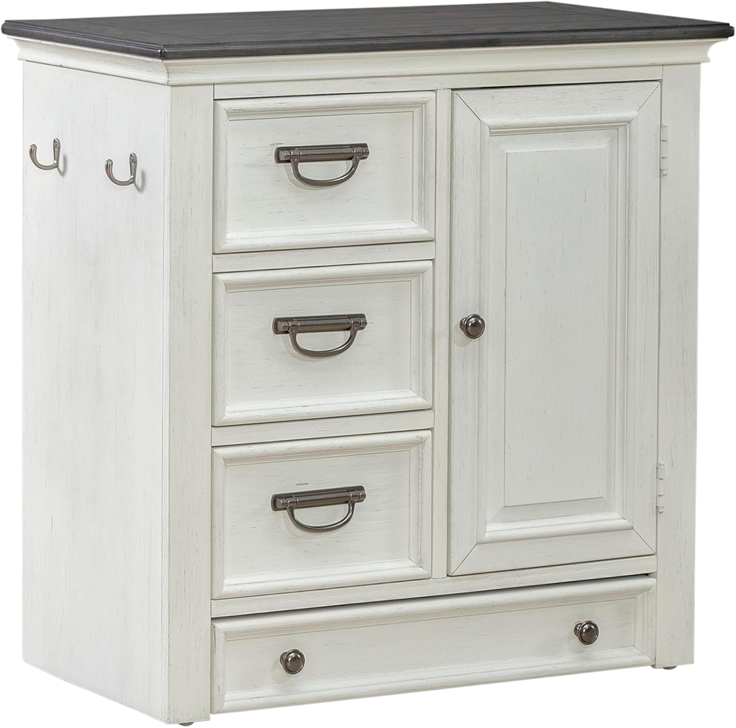 Liberty Furniture Allyson Park Pet Feeder Cabinet Cottage Home Storage Raised Pet Food Bowl Drawer - Wirebrushed White w/Charcoal Tops