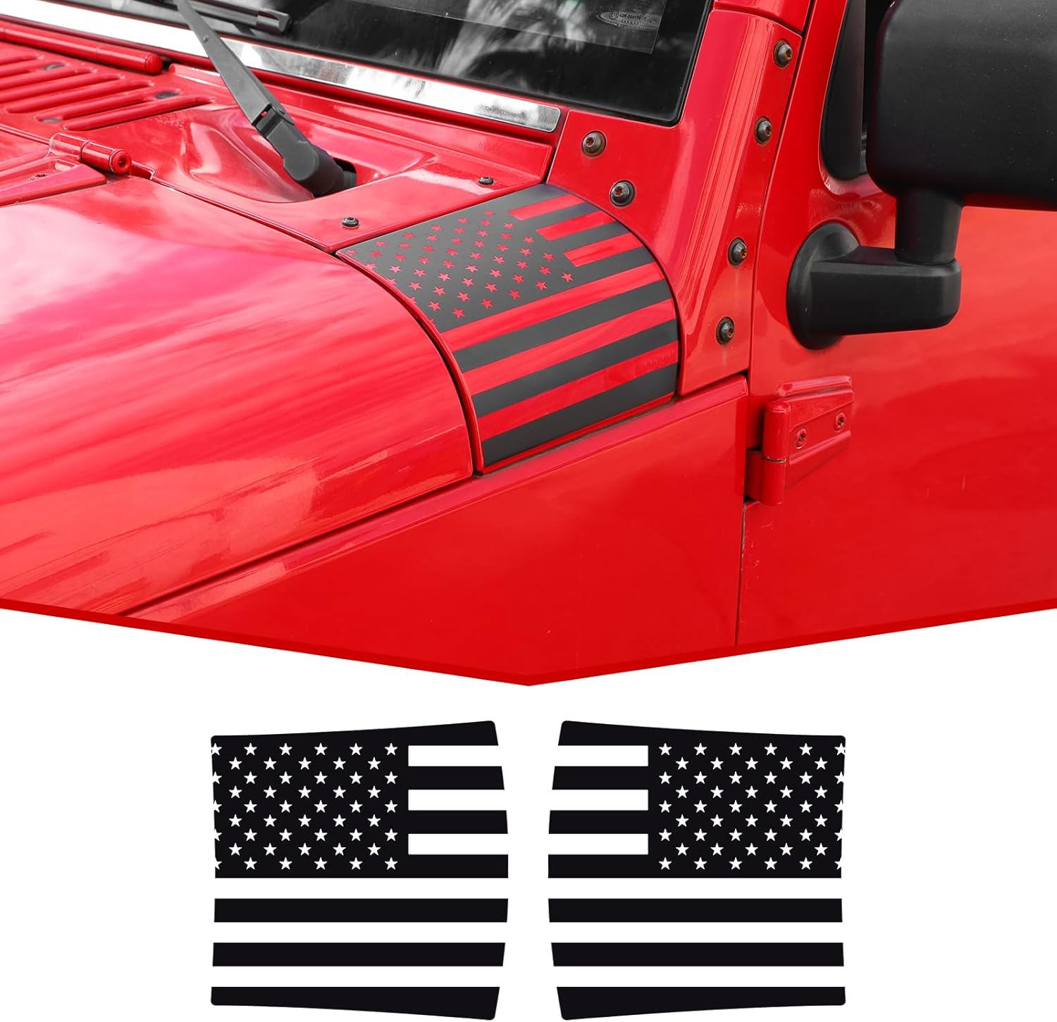 JeCar Cowl Armor Body Decals American Flag Vinyl Stickers Compatible with Jeep Wrangler JK JKU 2007-2018, Black