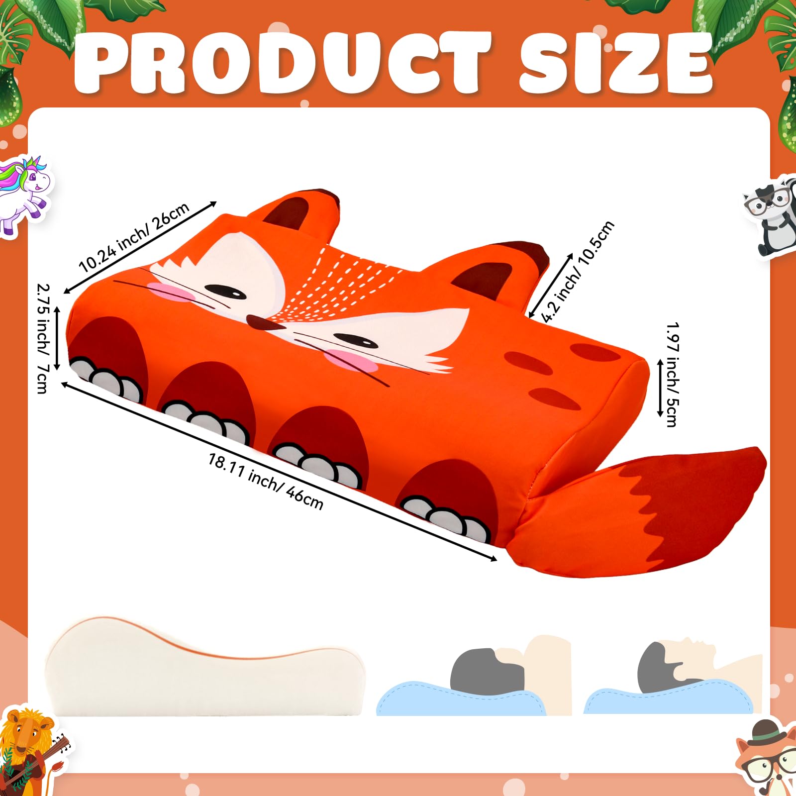 YAOZUP Cuscino Memory Foam Bambini,Cuscino Culla,Cuscino per Bambini con Federa,Ipoallergenico,Anti Acari,Cuscino per Bambini per Sonnellini per Ragazzi e Ragazze (3-10 Anni) (Volpi)
