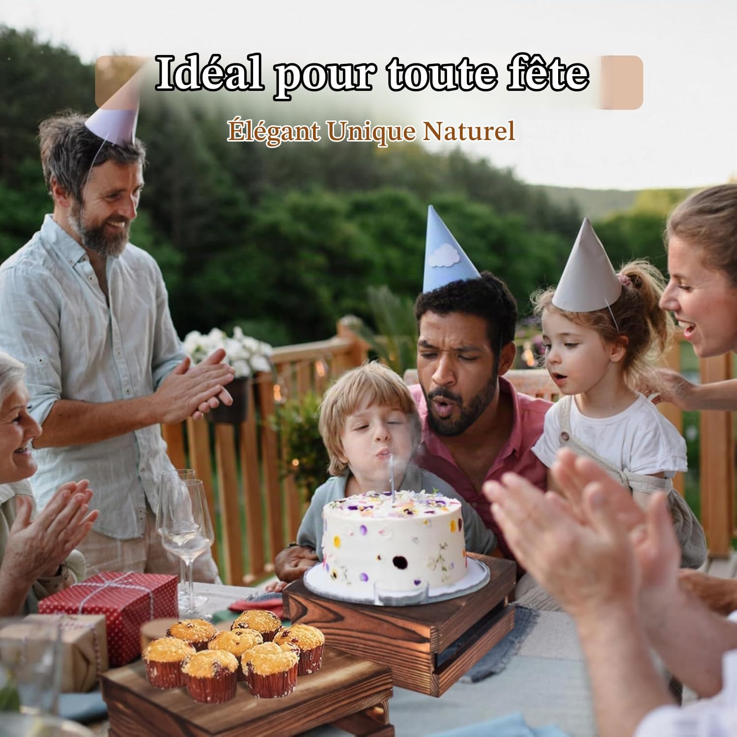 Lot de 8 Presentoir Buffet avec Mini-Panneaux, Présentoirs à gâteaux rustiques en Bois avec Fond Creux, pour Mariage, Anniversaire ou fête