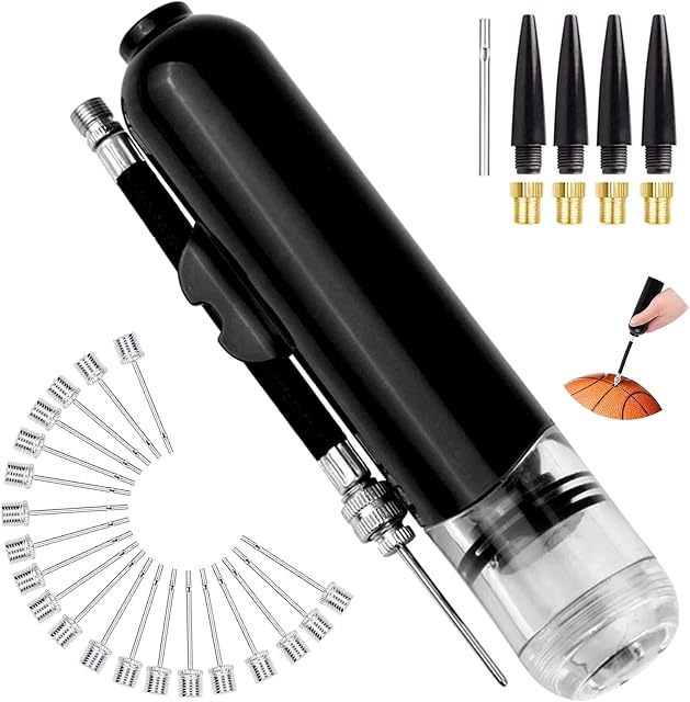 WOVTE Ball Pump, Dual Action Ball Air Pump with 20 Needles and 4 Spare Nozzle Adapter for Soccer, Football, Basketball, Volleyballs, Yoga Ball, Balloon and Bike (Black)