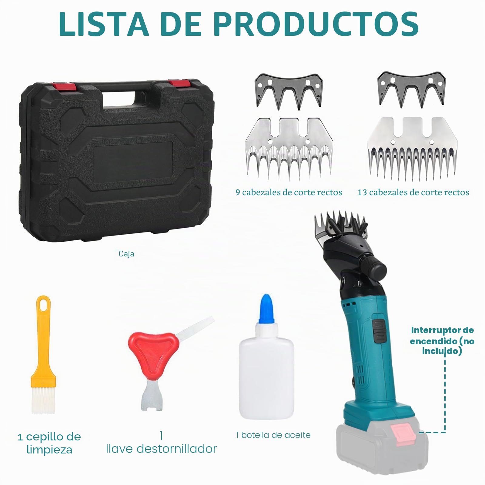 Cortadora de Lana para Ovejas Inalámbrica, Máquina de Esquilar Compatible con Makita 18V, 2400RPM, Tijeras Eléctricas para Ovejas con 2 Cuchillas y Caja de Plástico, 6 Velocidades (SIN Batería)