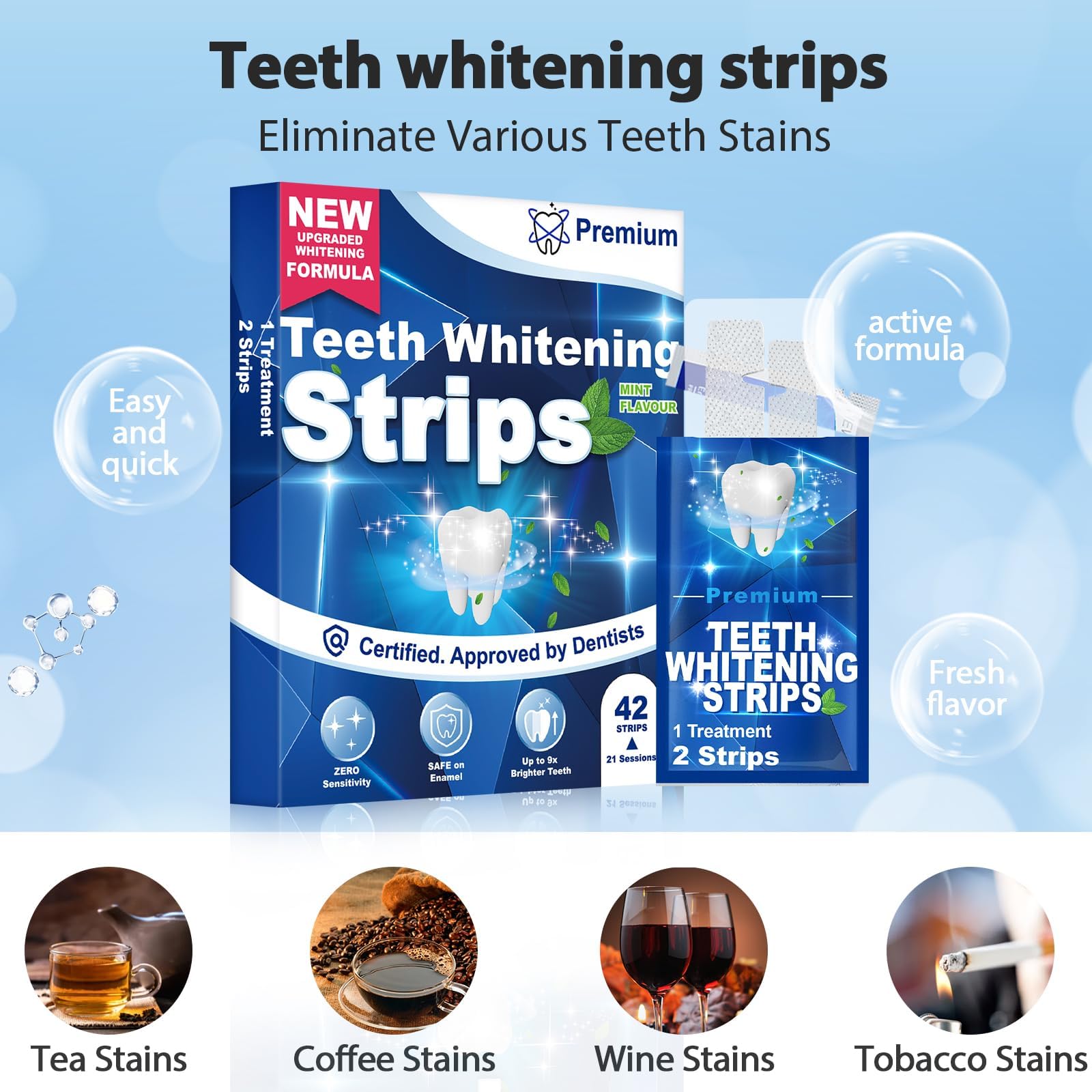 Sbiancante Denti Professionale - Strisce Sbiancanti Denti 42 Strisce, 21 Sessioni Sbiancamento Denti - Rimuove Macchie, Sicuro per Smalto