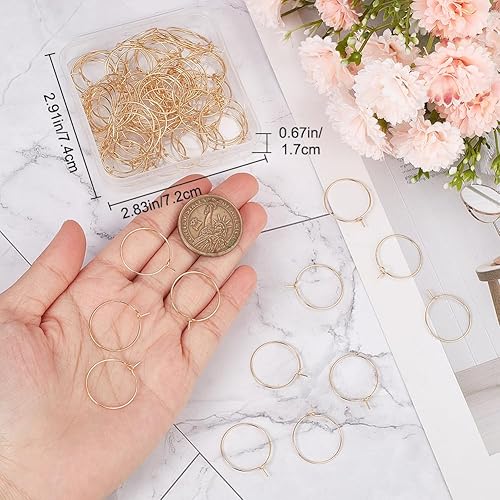 Miniatura 3 de Beebeecraft 1 caja de 100 piezas de aretes de aro de latón chapado en oro de 18 quilates de 0.787 in para copa de vino, anillos con pin de 0.028 in