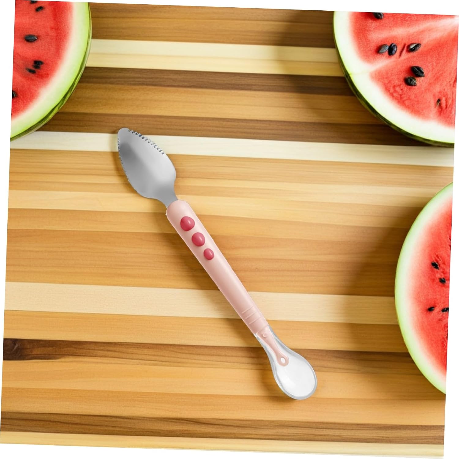 VICASKY Double Head Silicone Feeding Spoon for Boy Girl Soft Food Grade Silicone with Puree Scraper and Serrated Edge Safe Training Utensil for Practical