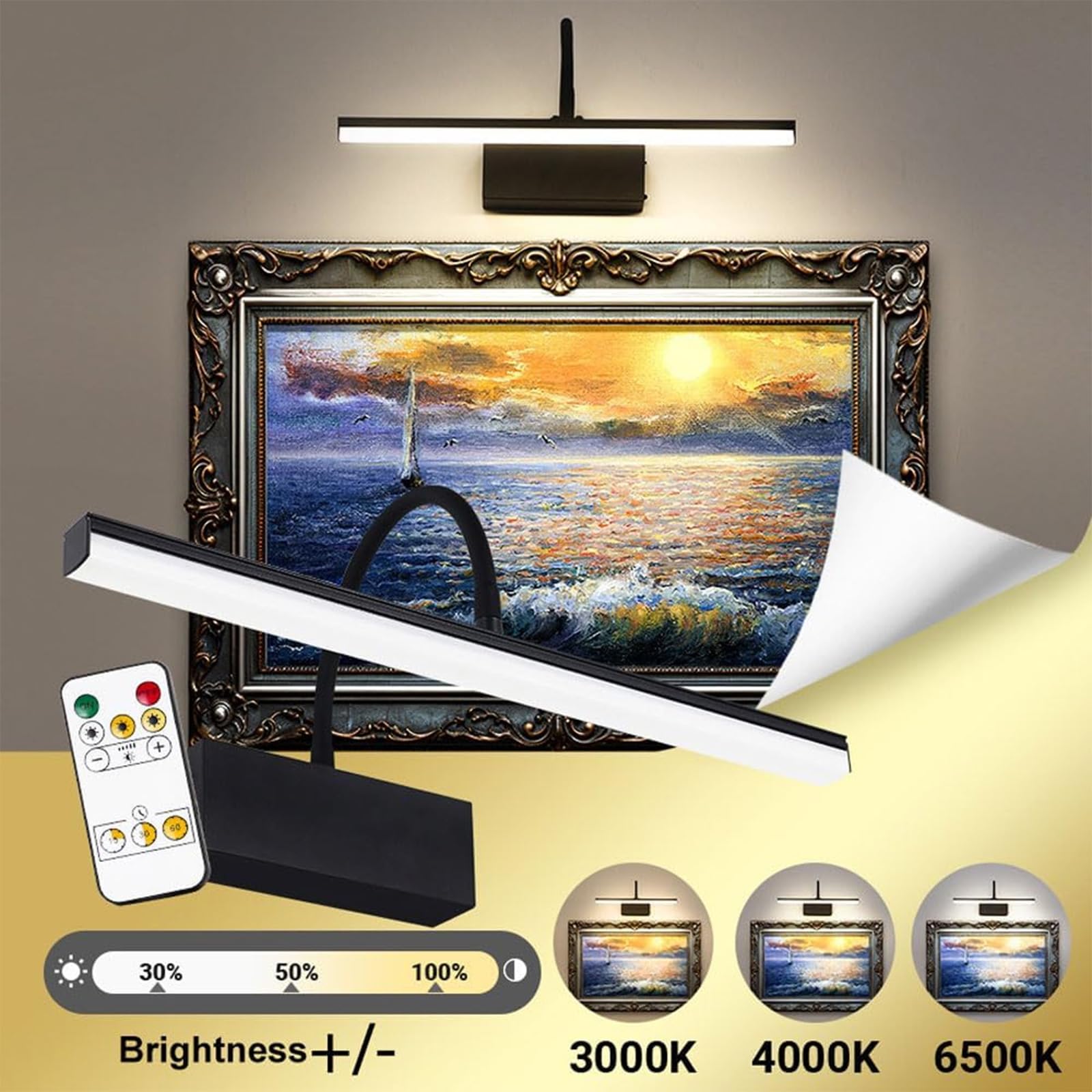 LED Luce Specchio Bagno Dimmerabile Applique da Parete con Telecomando Ricaricabile Iluminazioni per Pareti 360° Girevole Angolo Regolabile Lampada da Parete Quadri Soggiorno (Nero,2 Pezzi)