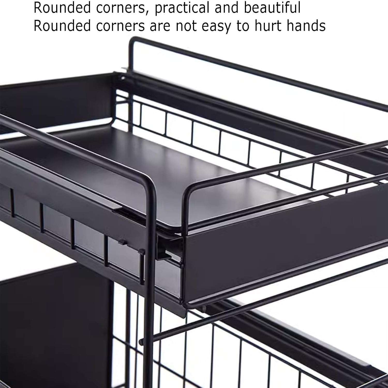 Teleskopowy organizer do szafek 2-poziomowy organizer pod zlewozmywak Organizery i schowki pod zlewozmywak do kuchni i łazienki Bez wiercenia(Black,22.3x40.5x39.5cm)