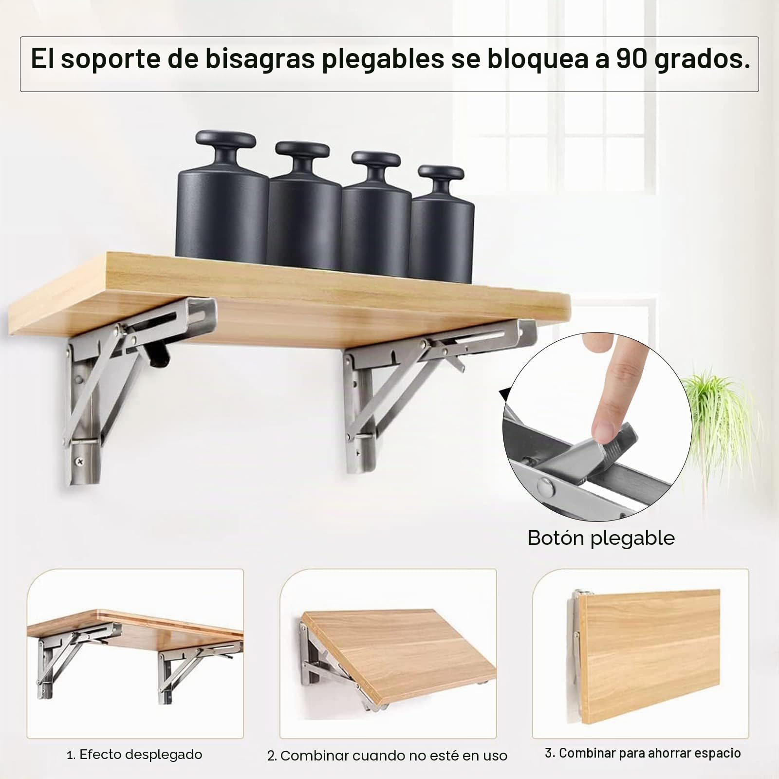 Soportes de Estante Plegables de Pared 500mm– Pack de 4 Acero Inoxidable Resistente hasta – Escuadras Abatibles para Mesa, Cocina, Taller & Garaje