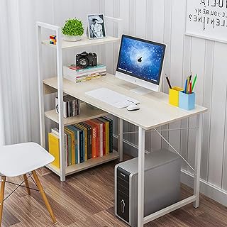 Anmas Power Computer Desk with Storage Shelves, 110cm Home Office Corner Desk for Students and Workers, Ergonomic Study Writing Computer Workstation (White Maple)